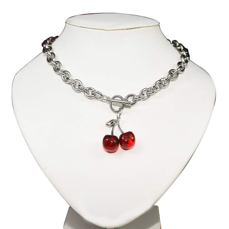 Pingyongchang Dark Cherry Harajuku Necklace Small Geometric Pendant Ot Buckle Punk Gothic Street Silver Color Chain Choker Necklaces for Women Men - Image 2